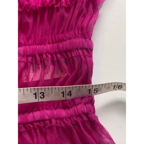 Free People Making Me Smile Pink Sheer Short Sleeve Blouse Women's Size Medium - Picture 9 of 10